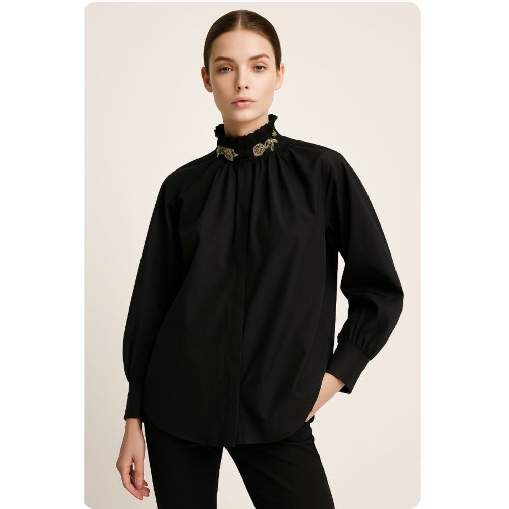 Vivetta 40 Black Embroidered High Neck Tunic Blouse Oversized Made in Italy